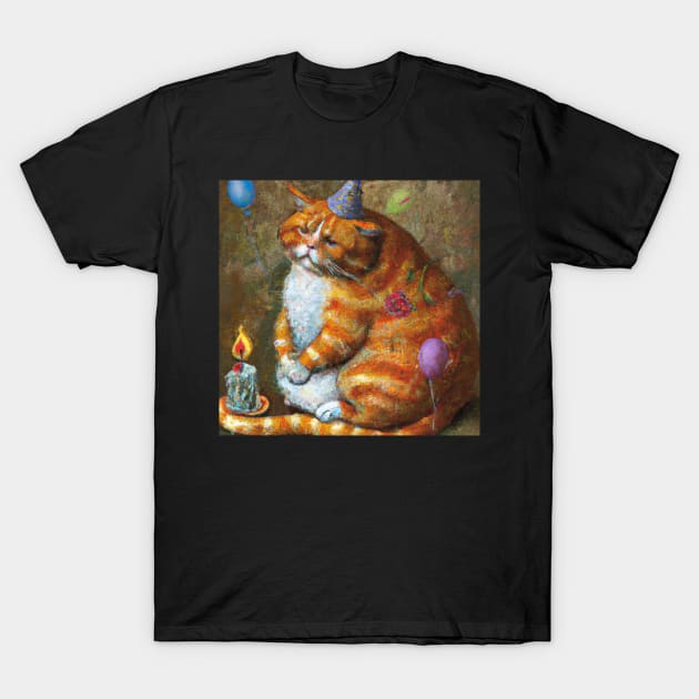 Unhappy birthday cat 2 T-Shirt by Jellyworld